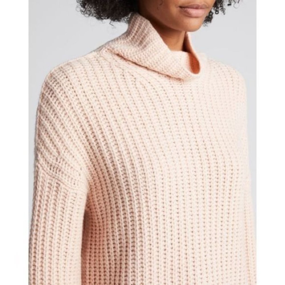 Vince Lofty Rib Knit Drop Sleeve Wool & Cashmere Blend Chunky Turtleneck Sweater - Picture 10 of 16
